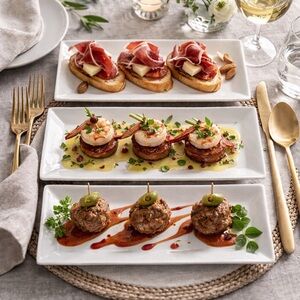 SIMPLE DINING 3-pcs White Glazed Porcelain  Rectangular Serving Platters#0915252